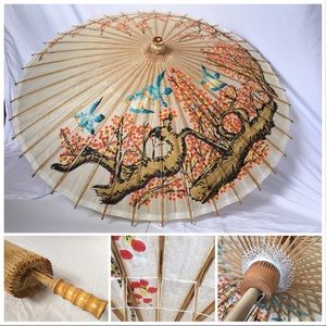 Antique? Asian rice paper bamboo umbrella parasol